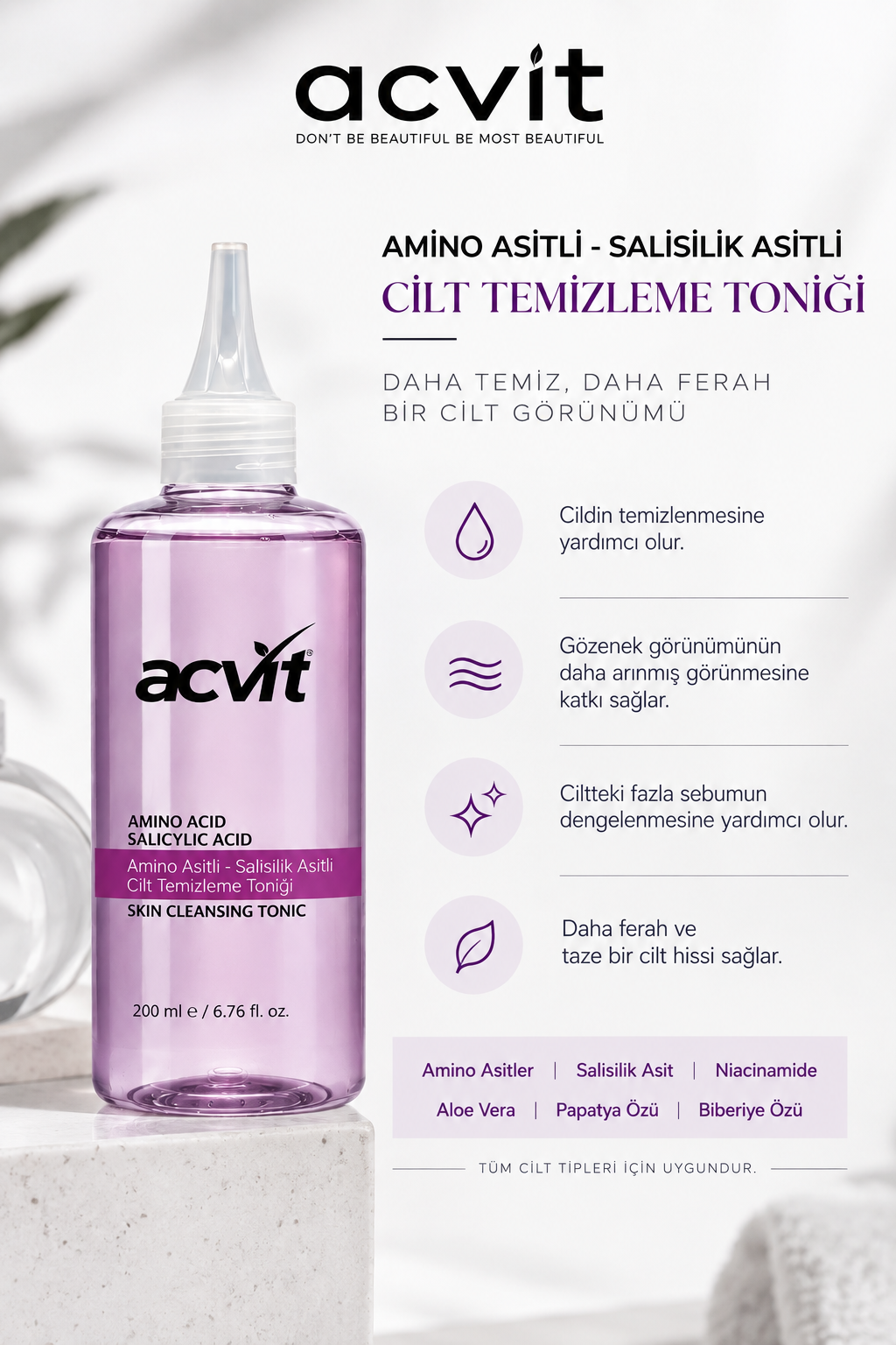 Amino Asit Destekli, Salisilik Asit ve Biberiye Özlü Arındırıcı Cilt Toniği – 200 ml - Görsel 4