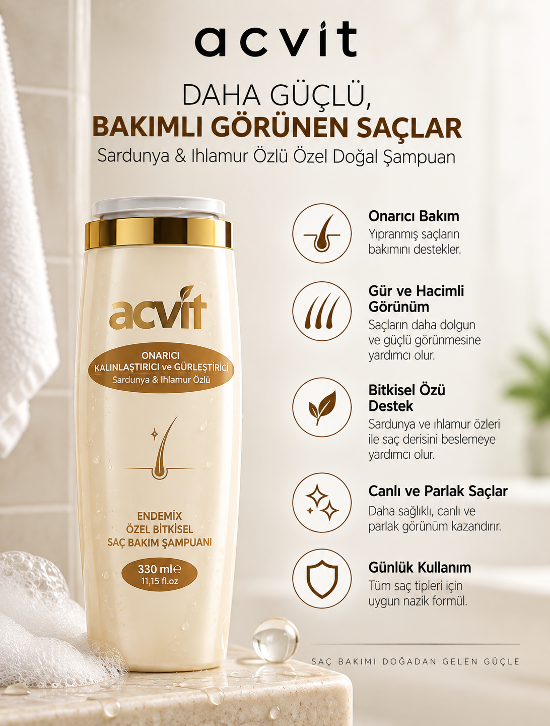 Onarıcı–Kalınlaştırıcı-Gürleştirici Sardunya & Ihlamur Özlü Şampuan - 330 Ml. – Doğal - Unisex - Görsel 3