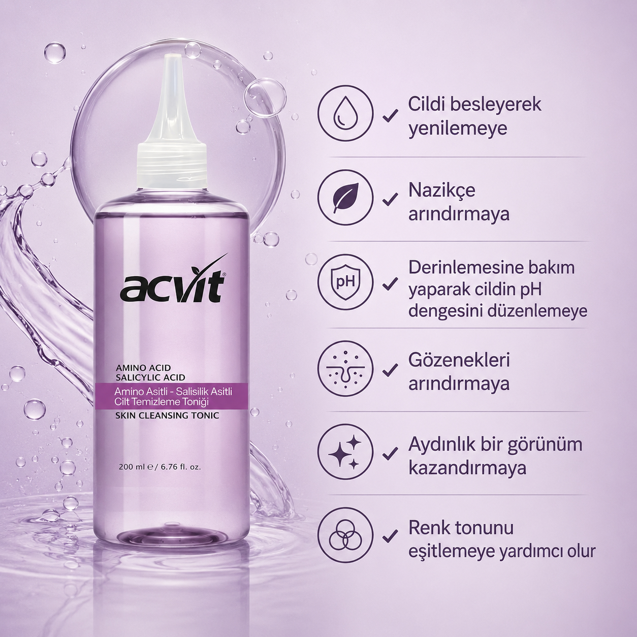 Amino Asitli - Salisilik Asitli Cilt Temizleme Toniği – 200 ML. - Görsel 4