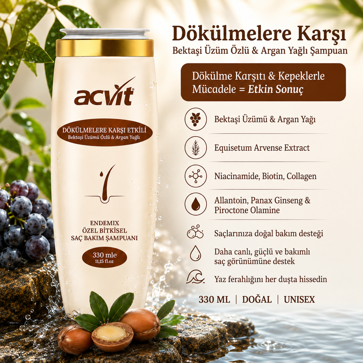 Dökülmelere Karşı Bektaşi Üzüm Özlü & Argan Yağlı Şampuan - 330 ML. / Doğal - Görsel 4