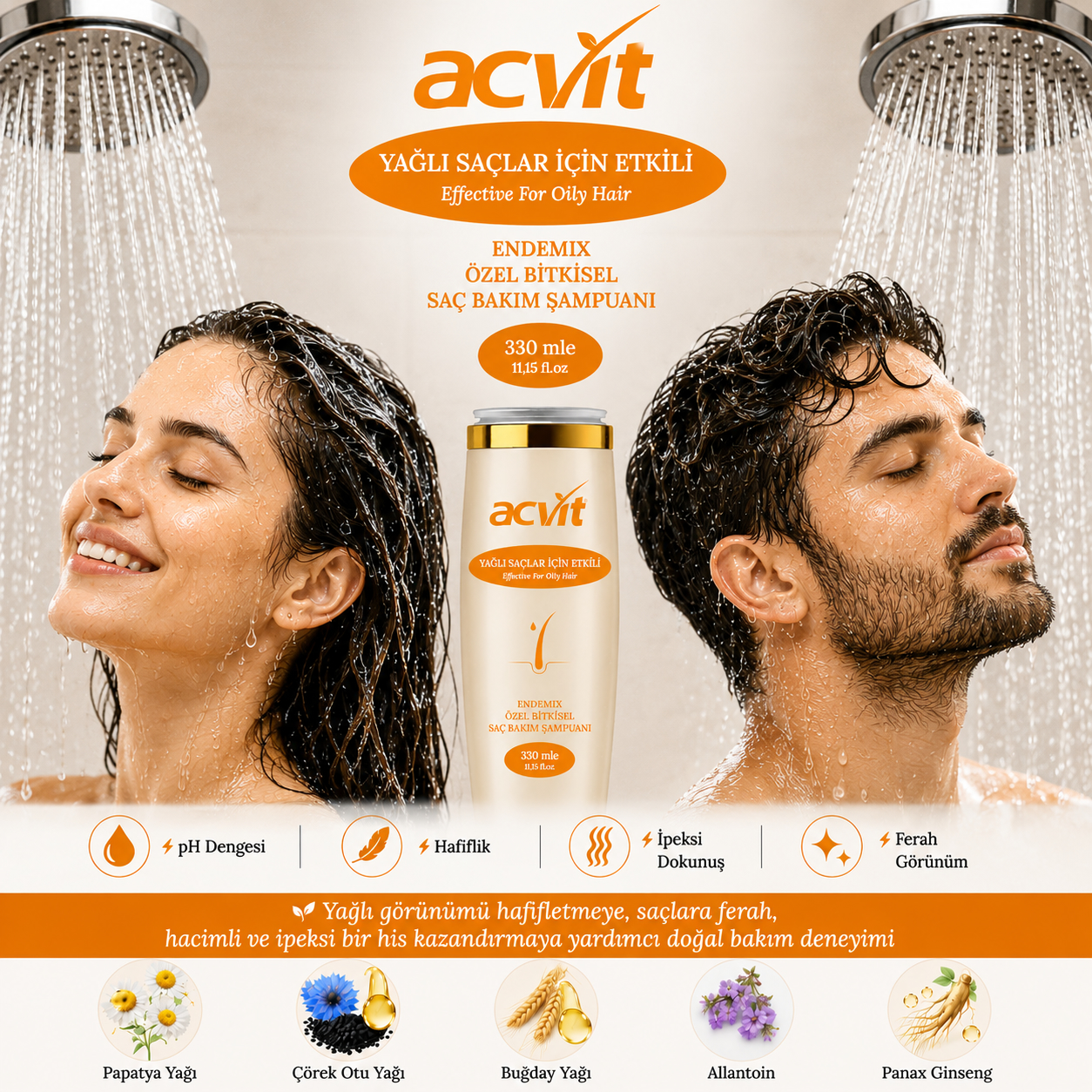 Yağlı Saçlar İçin PH Dengelemeye Yardımcı Doğal Bakım Şampuanı – 330 Ml. – Doğal - Unisex - Görsel 4