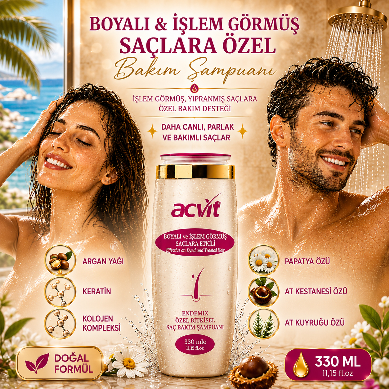 Boyalı ve İşlem Görmüş Yıpranmış Saçlar İçin Bakım Şampuanı – 330 ML. / Doğal / Unisex - Görsel 4