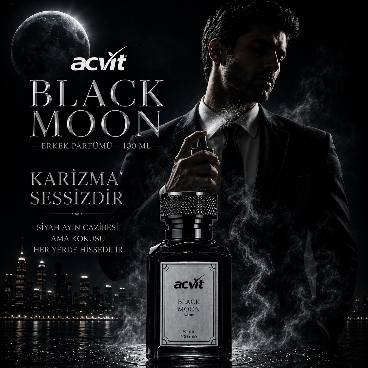 Acvit Black Moon – Erkek Parfümü – 100 Ml. - Görsel 4