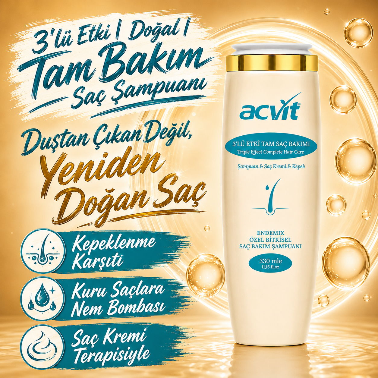 Kepeklenme Karşıtı & Kuruluk ve Saç Kremi Terapisi Bakım Şampuanı / 330 ml/ Doğal / Unısex - Görsel 2