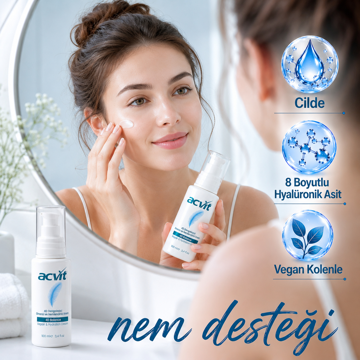 Yenileyici- Onarıcı ve Nemlendirici Bakım Kremi - 8 Boyutlu 4D Balance Repair & Hydration Cream – 100 ml - Görsel 3