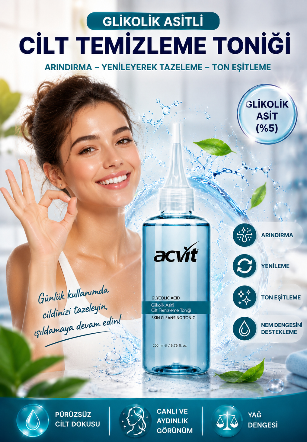 Glikolik Asitli Cilt Temizleme Toniği – 200 ML. - Görsel 3
