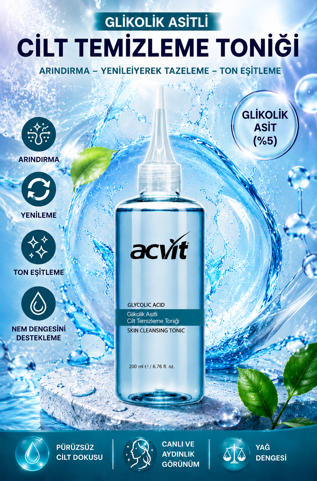Glikolik Asitli Cilt Temizleme Toniği – 200 ML. - Görsel 2