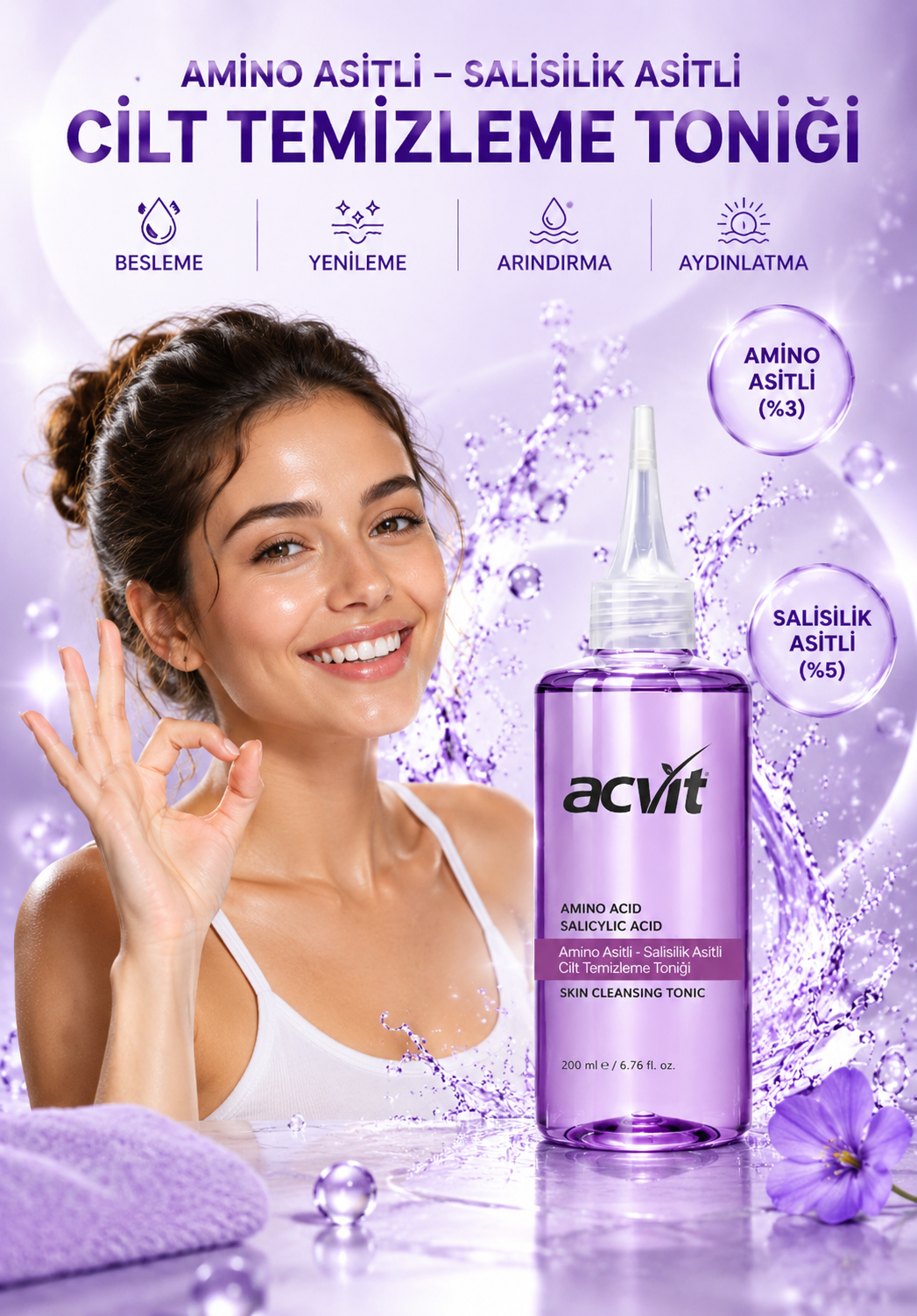 Amino Asitli - Salisilik Asitli Cilt Temizleme Toniği – 200 ML. - Görsel 6