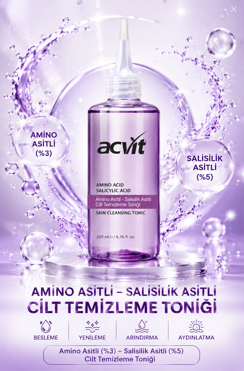 Amino Asitli - Salisilik Asitli Cilt Temizleme Toniği – 200 ML. - Görsel 5