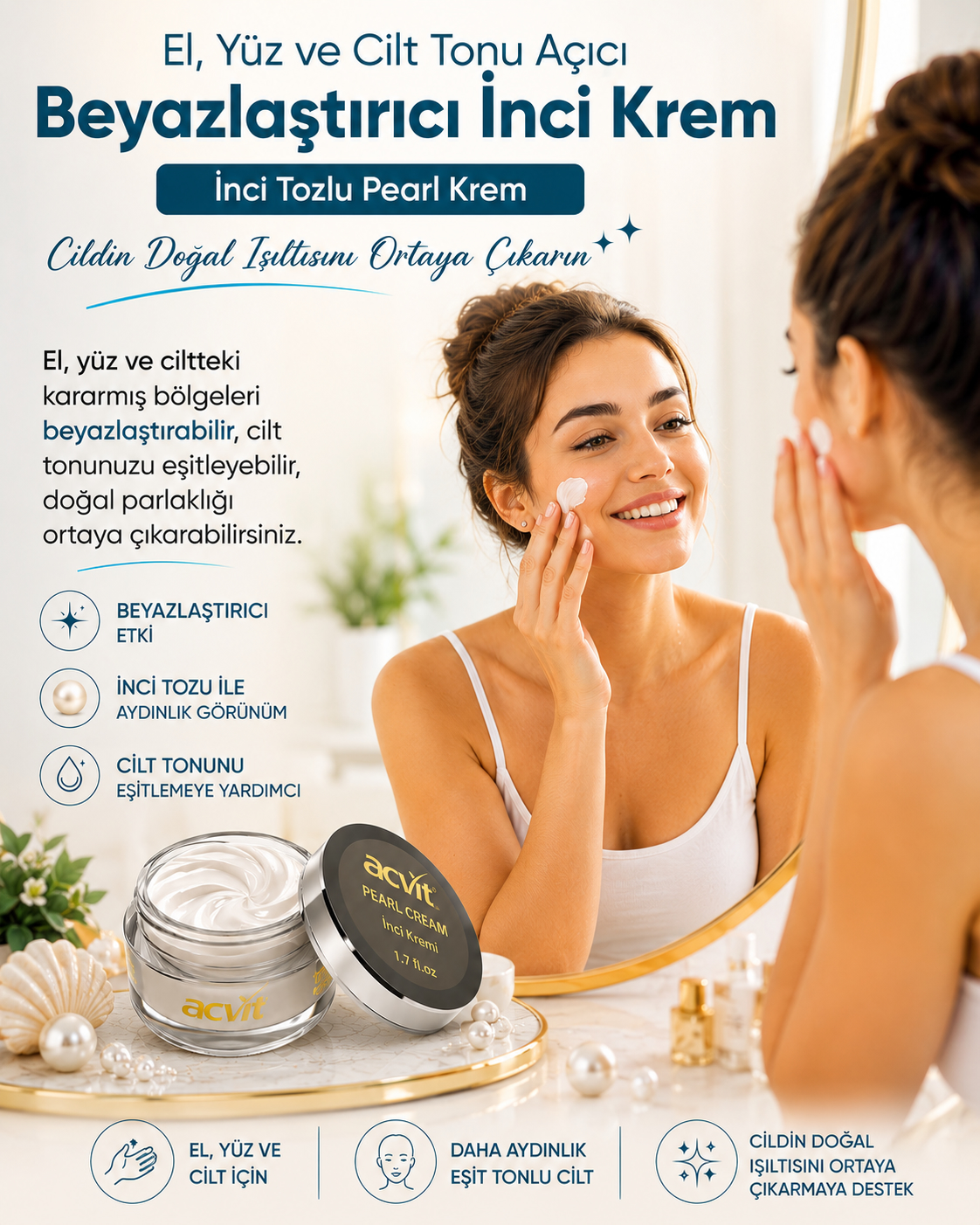 Beyazlaştırıcı, El, Yüz ve Cilt Tonu Açıcı İnci Krem - 50 ML. - Görsel 2