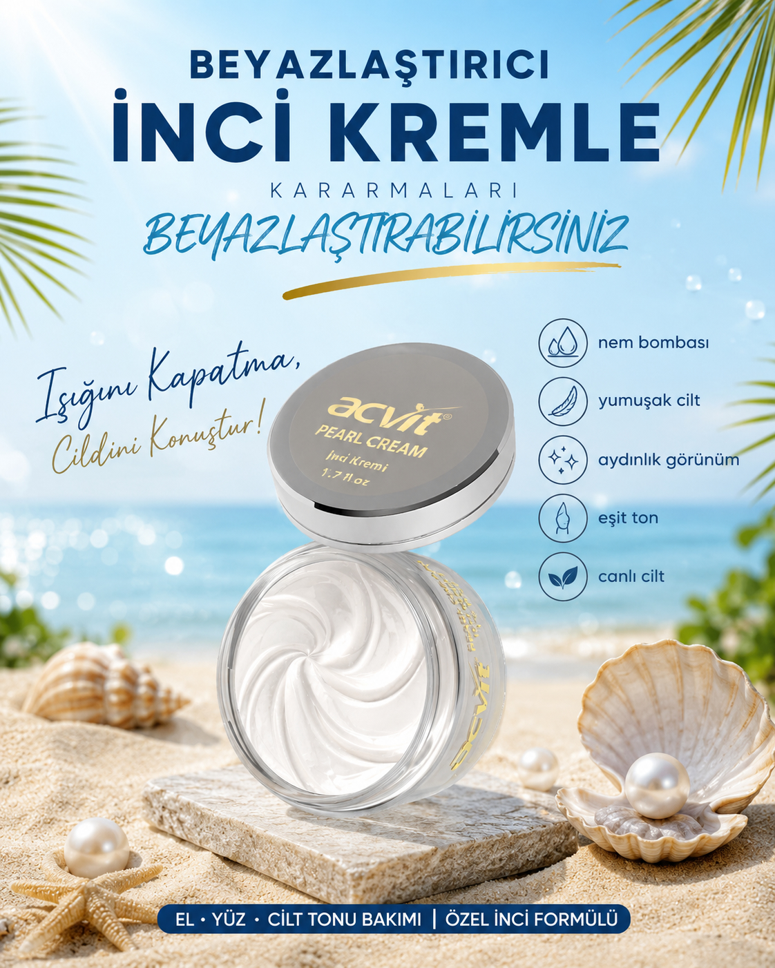 Beyazlaştırıcı, El, Yüz ve Cilt Tonu Açıcı İnci Krem - 50 ML. - Görsel 3