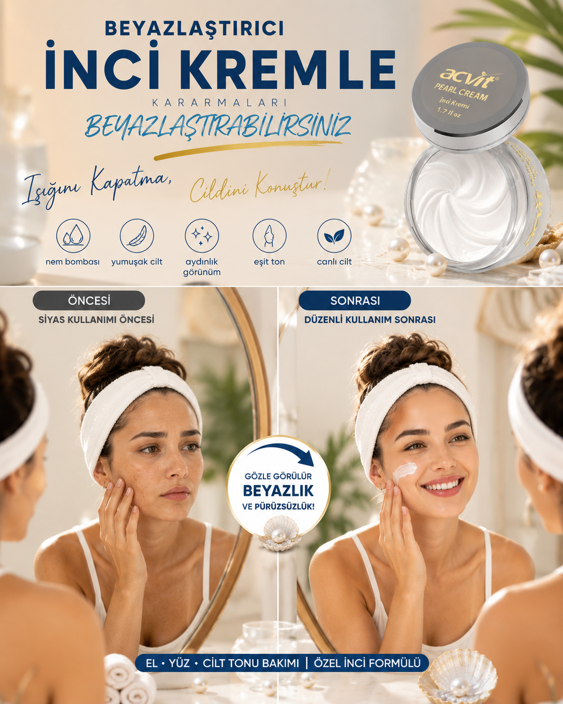 Beyazlaştırıcı, El, Yüz ve Cilt Tonu Açıcı İnci Krem - 50 ML. - Görsel 4
