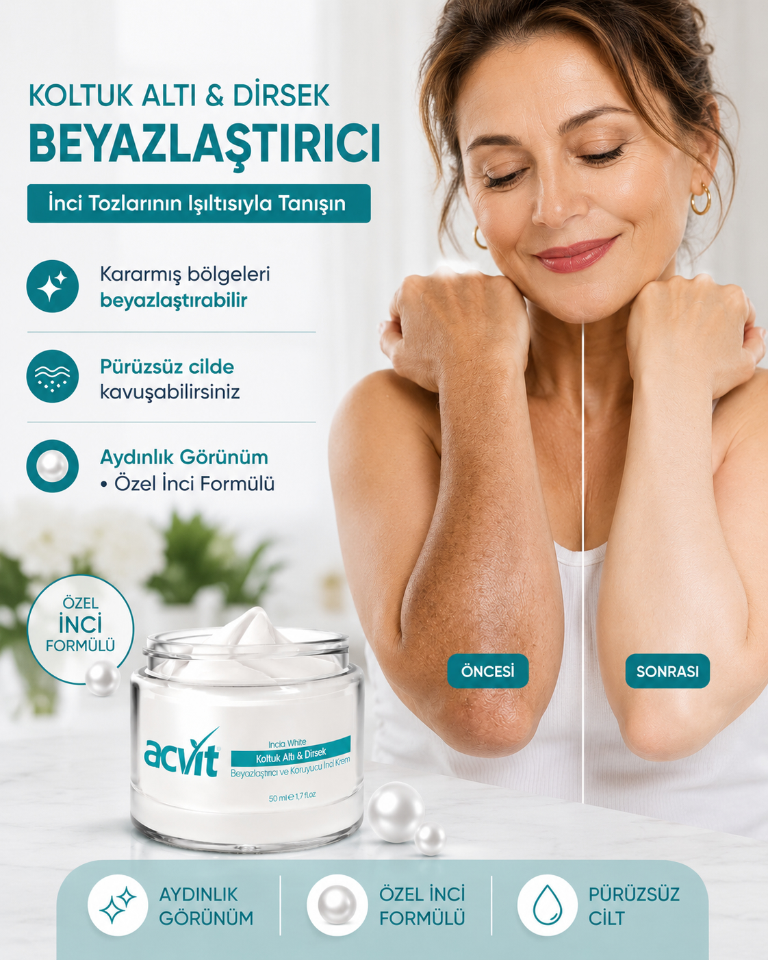Koltuk Altı ve Dirsek Beyazlatıcı & Koruyucu İnci Krem – 50 ml - Görsel 3