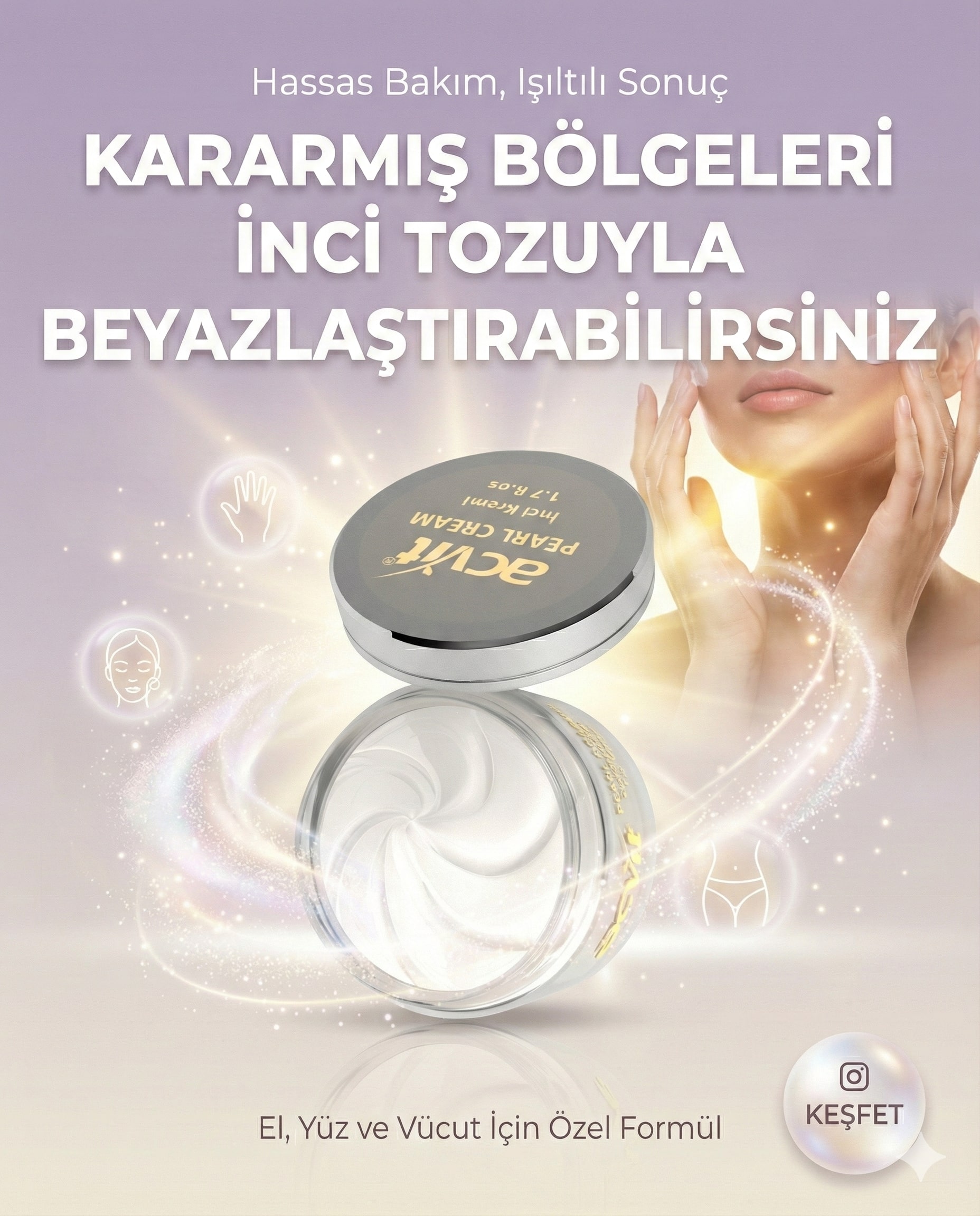 Beyazlaştırıcı, El, Yüz ve Cilt Tonu Açıcı İnci Krem - 50 ML. - Görsel 3