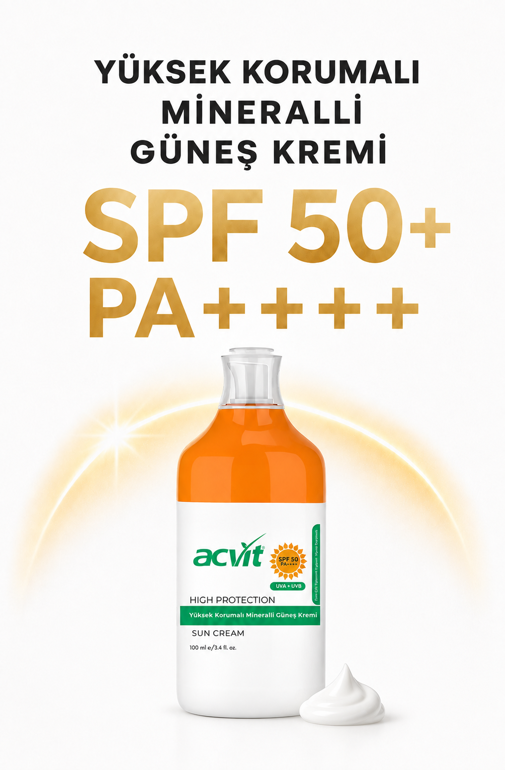 Acvit Yüksek Korumalı Mineralli, Güneş Kremi- 50+SPF – 100 ML. – PA++++ - Görsel 2