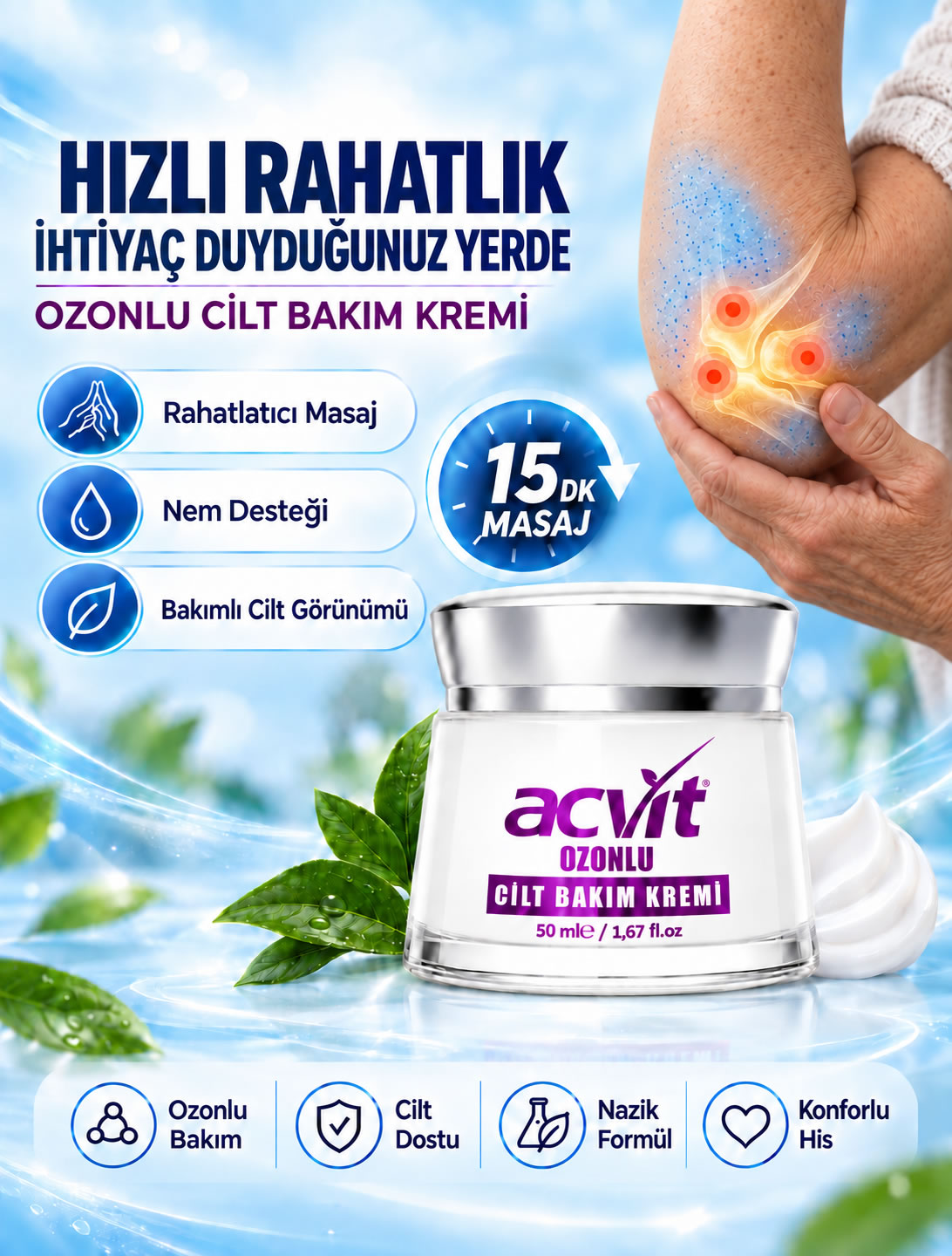 Ozonlu; Rahatlatıcı, Yatıştırıcı Cilt Bakım Kremi - 50 ML. - Görsel 4