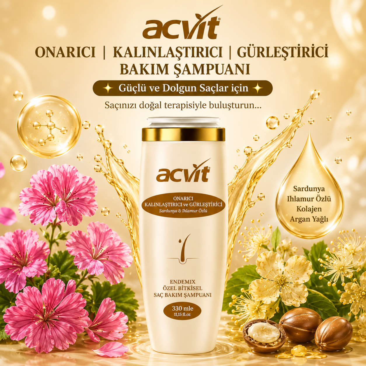 Onarıcı–Kalınlaştırıcı-Gürleştirici Sardunya & Ihlamur Özlü Şampuan - 330 Ml. – Doğal - Unisex - Görsel 2