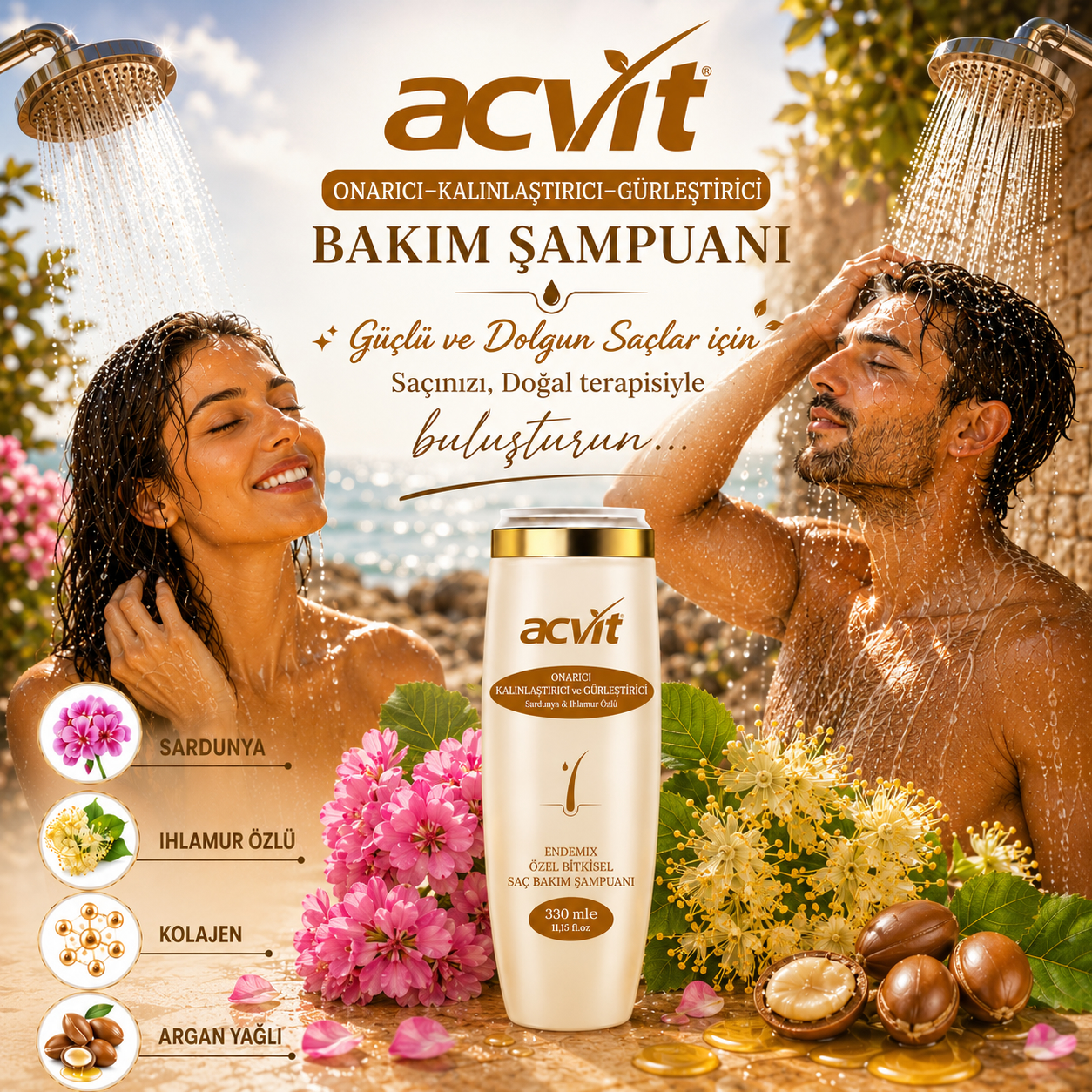 Onarıcı–Kalınlaştırıcı-Gürleştirici Sardunya & Ihlamur Özlü Şampuan - 330 Ml. – Doğal - Unisex - Görsel 3