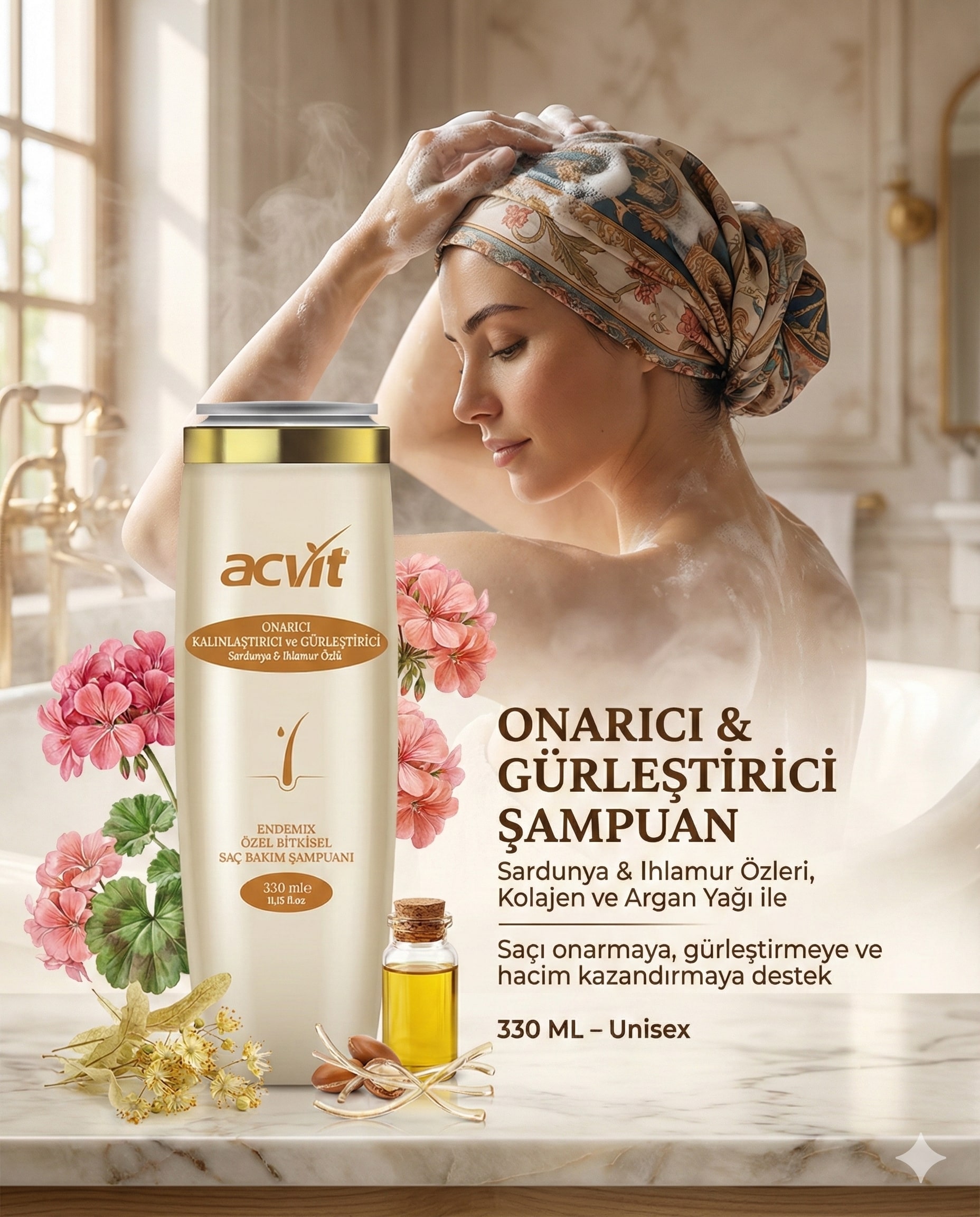 Onarıcı–Kalınlaştırıcı-Gürleştirici Sardunya & Ihlamur Özlü Şampuan - 330 Ml. – Doğal - Unisex - Görsel 5