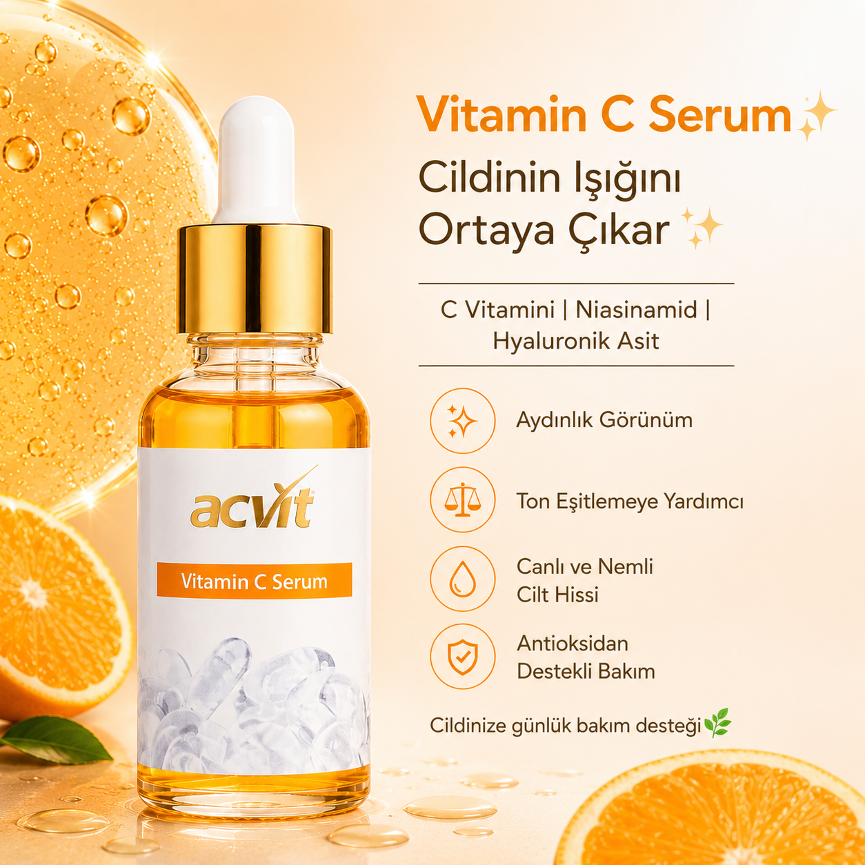 Vitamin C Serumu – Aydınlık, Canlı ve Genç Görünüm- 30 ML - Görsel 3