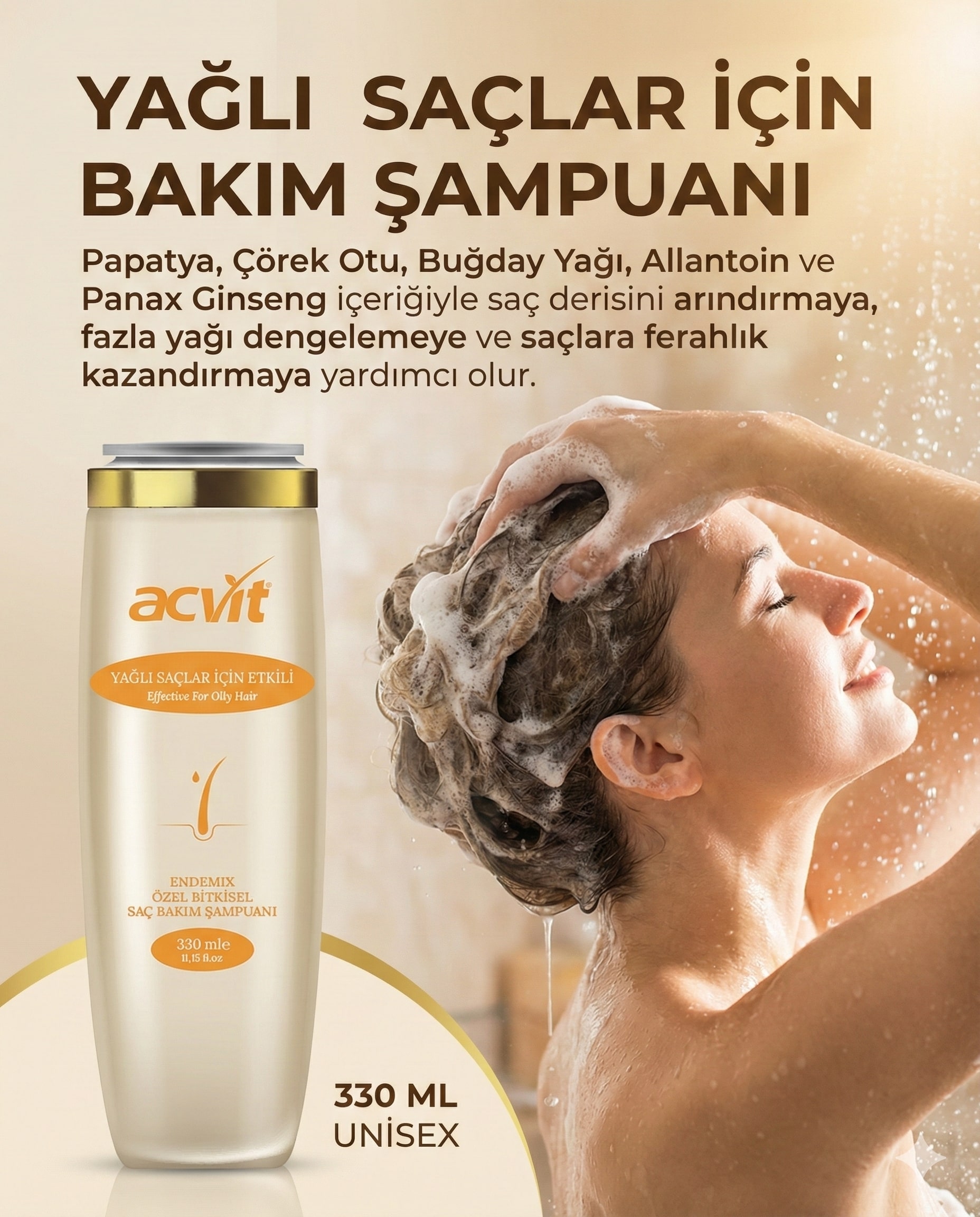 Yağlı Saçlar İçin PH Dengelemeye Yardımcı Doğal Bakım Şampuanı – 330 Ml. – Doğal - Unisex - Görsel 4